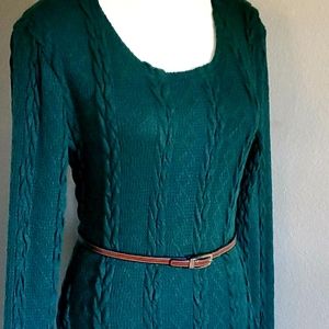 Emerald green sweater dress with Belt.